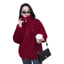 Damen warmer Wintermantel mit Reißverschluss und hohem Stehkragen sowie verstellbarem Kordelzug aus Plüsch im lockeren Schnitt 10