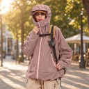 Damen wasserdichte und winddichte Jacke mit Kapuze und hohem Kragen mit Reißverschluss und seitlichen Reißverschlusstaschen und lockerer 5