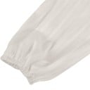 Damen weiße Bluse mit langen Ballonärmeln Tiefer V-Ausschnitt mit Spitze Taillenzug mit Rüsche Fein gestreifter Polyester 3