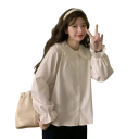 Damen weiße elegante Bluse mit langen Ärmeln und Rüschen Stilvolle Bluse mit Kragen Knopfverschluss Leichtes Polyester Material 5