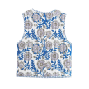 Damen weiße Weste mit blauen Mustern und V-Ausschnitt Stylische Weste zum Binden mit Kordel Leichte elegante Weste aus Polyester für den täglichen Gebrauch 2