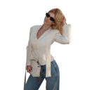 Damen Weißes Elegantes Sakko mit Kragen Einfarbiges Gesellschaftssakko aus Polyester Stilvolle Jacke für das Büro, Geschäftstreffen und den Alltag 3