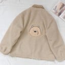 Damen wendbare beige Plüschjacke mit kariertem Kragen und Bärenmotiv. Reißverschluss. Karierte Innenseite. Polyester und Baumwolle 4