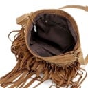 Damen Wildleder Umhängetasche mit langen Fransen Crossbody Tasche mit verstellbarem Schulterriemen Metallnieten Reißverschlusstaschen 27 x 29 3