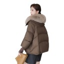 Damen Winter Daunenjacke mit Pelzkragen, Reißverschluss und Knöpfen mit Strickbündchen und Taschen mit Klappe 10