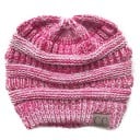 Damen Winter Strickmütze mit Öffnung für Pferdeschwanz oder Dutt für lange Haare Plastisches Muster mit horizontalen Streifen Rippenbund Acryl 16
