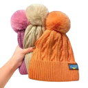 Damen Winter Strickmütze mit Pompon 56–60 cm Warme verdickte gehäkelte Mütze Acryl Polyester Kunstfell Elegante einfarbige Mütze 6