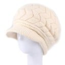 Damen Winter Strickmütze mit Schirm Wärmendes plüschiges Futter Plastisches Blattmuster Wolle und Baumwolle Kopfumfang 54 bis 58 cm 1