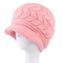 Damen Winter Strickmütze mit Schirm Wärmendes plüschiges Futter Plastisches Blattmuster Wolle und Baumwolle Kopfumfang 54 bis 58 cm 6