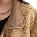 Damen Winterjacke 95% Polyester 5% Spandex Wendbare braune Jacke mit Reißverschluss und Druckknöpfen Auf einer Seite Pelzkragen Eleganter wärmender Mantel 4