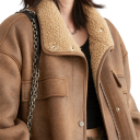 Damen Winterjacke 95% Polyester 5% Spandex Wendbare braune Jacke mit Reißverschluss und Druckknöpfen Auf einer Seite Pelzkragen Eleganter wärmender Mantel 6