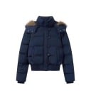 Damen Winterjacke aus Baumwolle Warme Jacke mit Kapuze und Fell Hoher Stehkragen Reißverschluss- und Knopfverschluss Praktische Taschen 8