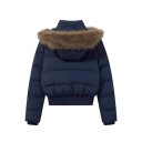 Damen Winterjacke aus Baumwolle Warme Jacke mit Kapuze und Fell Hoher Stehkragen Reißverschluss- und Knopfverschluss Praktische Taschen für den Winter 2