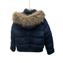 Damen Winterjacke aus Baumwolle Warme Jacke mit Kapuze und Fell Hoher Stehkragen Reißverschluss- und Knopfverschluss Praktische Taschen für den Winter 5