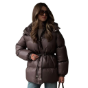 Damen Winterjacke mit Kragen Warme Jacke mit Druckknöpfen, Taschen und verstellbarem Kordelzug in der Taille Bequeme Winterjacke 20