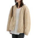 Damen Winterjacke Pelz Universalgröße Warmer Polyester Mantel mit Taschen V-Ausschnitt Eleganter weicher Wintermantel 8