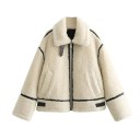 Damen Winterjacke Polyester Beige Jacke mit Reißverschluss und Pelz Warmes Kragen und Taschen Eleganter warmer Mantel für den täglichen Wintergebrauch 1