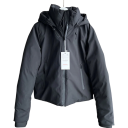 Damen Winterjacke Schwarz Kapuze Reißverschluss Polyester Ausführung Taschen für Hände Warme bequeme Winterjacke Stylischer Mantel für kalte Zeiten 1