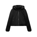 Damen Winterjacke Schwarz Kapuze Reißverschluss Polyester Ausführung Taschen für Hände Warme bequeme Winterjacke Stylischer Mantel für kalte Zeiten 7