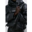 Damen Winterjacke Schwarz Kunstleder 2