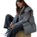 Damen Winterweste mit Rollkragen und Reißverschluss Einfarbige wärmende Weste aus Baumwolle und Polyester Stylische Weste für kalte Wintertage 2