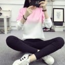 Damen zweifarbiger Pullover ohne Kapuze Sanfter Farbverlauf zu Weiß Rundhalsausschnitt mit geripptem Saum Lange Ärmel Baumwolle und Polyester 6