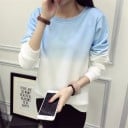 Damen zweifarbiger Pullover ohne Kapuze Sanfter Farbverlauf zu Weiß Rundhalsausschnitt mit geripptem Saum Lange Ärmel Baumwolle und Polyester 11
