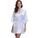 Damenbademantel aus Seidenimitat Leichter eleganter Bademantel mit Bindeband in der Taille aus feinem Polyester für angenehmen Hausgebrauch und Entspannung 11