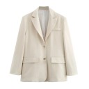 Damenbeige elegantes Sakko mit Kragen und Taschen Einfarbiges Sakko aus Polyester Stilvolle Jacke für das Büro, gesellschaftliche Anlässe 1