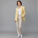 Damenblazer mit Gürtel in der Taille Wickelschnitt Ausdrucksstarke Schultern Spitzlaschen Klappentaschen Polyester Für die Arbeit 5