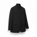 Damenblazer mit Stehkragen Asymmetrische Knopfverschluss Lockerer gerader Schnitt Drei Taschen Polyester Für die Arbeit 1
