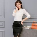 Damenbluse mit großer Schleife am Ausschnitt Formeller Schnitt Lange Ärmel mit Knopfmanschette Sanft geraffte Schultern Polyester und Elasthan 5