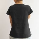 Damenbluse mit kurzen Ärmeln und dekorativem Knoten am Ausschnitt Einfarbig Lockerer, gerader Schnitt Lässiger Stil Material Polyester 6
