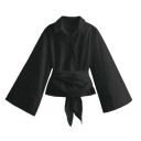 Damenbluse mit langen Ärmeln und breiten Bündchen Wickelschnitt Gürtel zum Binden Elegantes Top für den Alltag und den formellen Stil 4