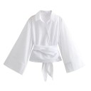 Damenbluse mit langen Ärmeln und breiten Bündchen Wickelschnitt Gürtel zum Binden Elegantes Top für den Alltag und den formellen Stil 5
