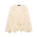 Damenbluse mit Rüschen und langen Ärmeln Elegante Chiffonbluse V-Ausschnitt Luftiges Material Gesellschafts- und Freizeitstil 5