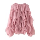 Damenbluse mit Rüschen und langen Ärmeln Elegante Chiffonbluse V-Ausschnitt Luftiges Material Gesellschafts- und Freizeitstil 4