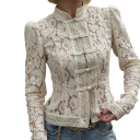 Damenbluse mit Spitze Knopfverschluss Langarm Einfarbige elegante Bluse geeignet für die Arbeit und den Alltag 4