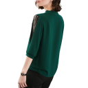 Damenbluse mit Spitzenärmeln Dreiviertelarm Rundhalsausschnitt Schleife im Dekolleté Einfarbige elegante Bluse aus Polyester 3