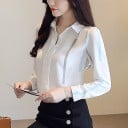Damenbluse mit vertikalen Streifen und langen Ärmeln Kragen und kleine Knöpfe am Dekolleté Klassischer Schnitt Polyester mit Spandex 1