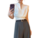Damenbluse V-Ausschnitt Ohne Ärmel Einfarbige leichte Bluse aus Viskose und Polyester geeignet für die Arbeit und den Sommer 6