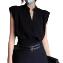 Damenbluse V-Ausschnitt Ohne Ärmel Einfarbige leichte Bluse aus Viskose und Polyester geeignet für die Arbeit und den Sommer 3