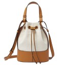 Damenhandtasche in Form eines Beutels 20 x 14,5 x 26 cm Mit Kordelzug Heller Leinenteil Bunter Boden und Griff Tragen über der Schulter 5
