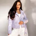 Damenjacke aus Kunstleder im Bikerstil Kurze Bikerjacke mit asymmetrischem Reißverschluss Gürtel mit Schnalle Reißverschlusstaschen 6