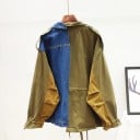 Damenjacke im Army-Stil mit Denim-Hälfte Khaki Baumwolle und blauer Denim Schnürungen an der Taille und an den Ärmeln Taschen mit Klappe 2