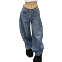 Damenjeans Blau Druck auf der Rückseite Lockere Passform Taschen Baumwolle Polyester Bequeme lässige Hosen Moderner Street Style 3