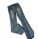 Damenjeans Blau Einfarbig Aufschriften auf den hinteren Taschen Taschen Polyester Moderne Street-Hosen Trendiger Casual-Stil 2