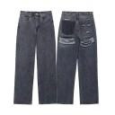 Damenjeans einfarbig Zerrissendes Design Taschen Polyester Moderne Ripped-Hosen Trendiger Street-Stil für den Alltag 6
