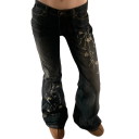 Damenjeans Schwarz Einfarbig Blumenmuster an den Hosenbeinen Taschen Denim Moderne Legere Hosen Stilvolles Outfit 3