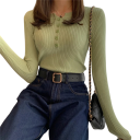 Damenkardigan aus Baumwolle und Polyester mit halbem Knopfverschluss Einfarbiger Pullover mit Rundhalsausschnitt Lange Ärmel Universelle Größe 15